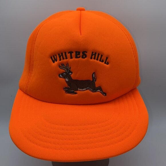 Whites Hill Hunting Deer Orange Hat Snapback Trucker Foam Cap Vintage - Picture 2 of 10